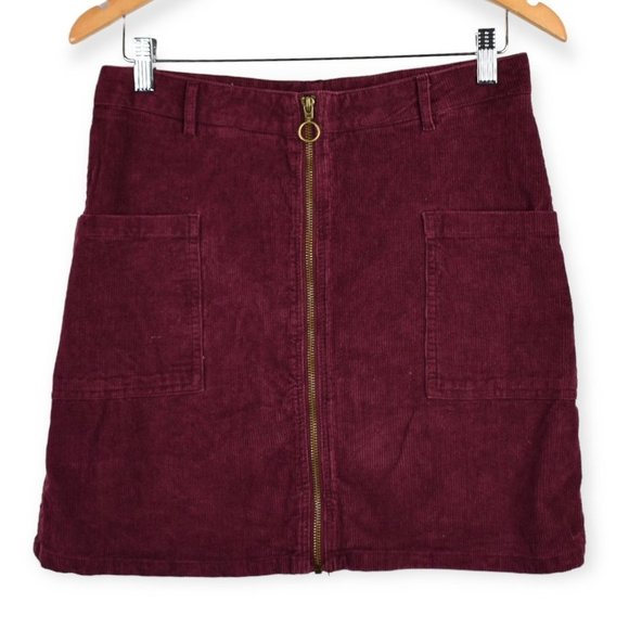 Altar'd State Dresses & Skirts - Altar'd State Skirt L Womens Front Zip Burgundy Corduroy Cotton Blend Holiday